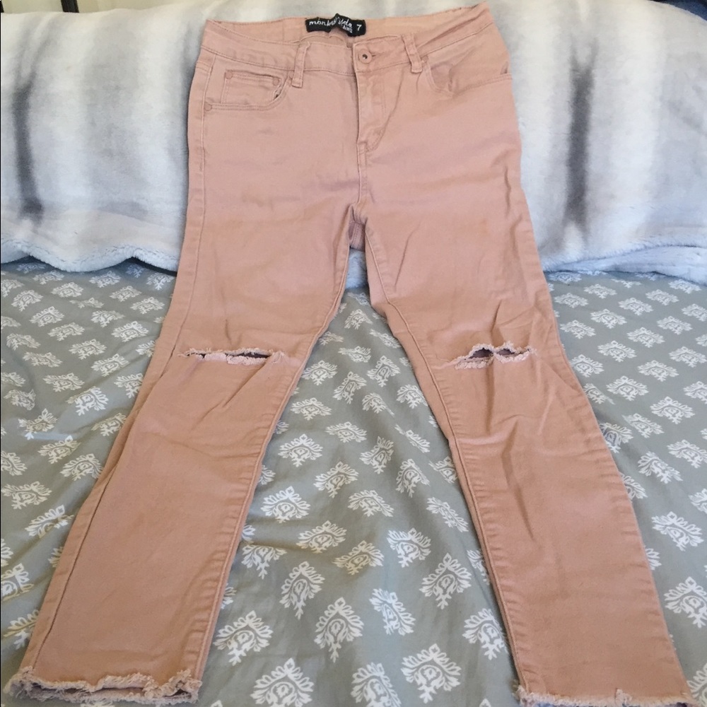 Pink Midrise Monkey Ride Denim Skinny Jean